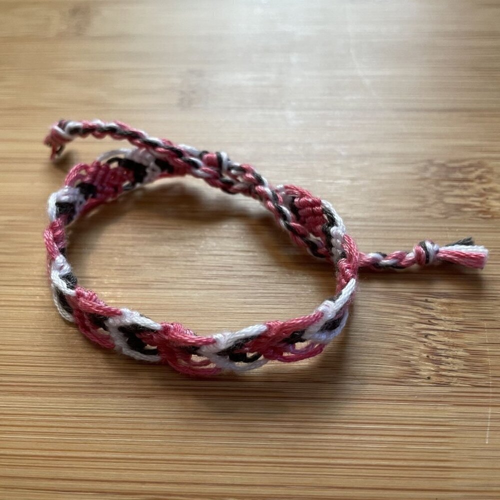 Cece Woven Friendship Bracelet OS Pink White Women Embroidery Thread Tie